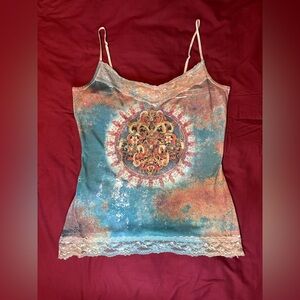 y2k boho multicolor cami top with lace trim (y2k Maurice’s), fairy core